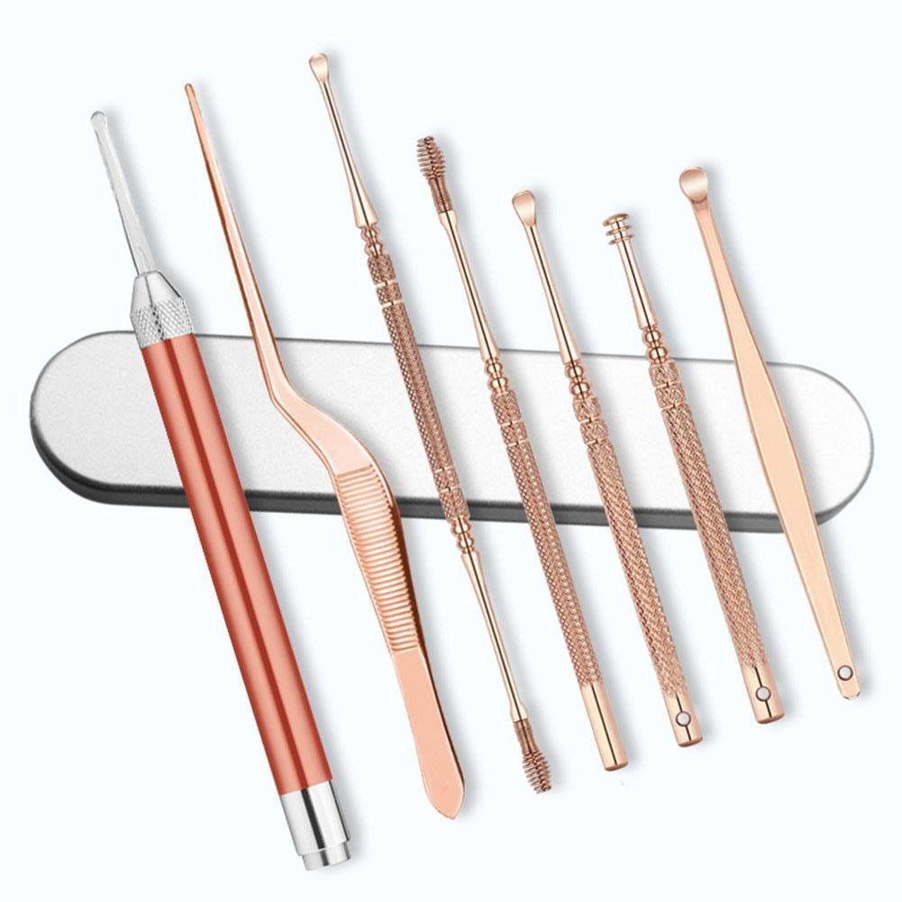 Led Licht Oor Wax Verwijderen Remover Kit Schoonmaken Tool Earpick Cleaner Curette Lichtgevende Oor Pick Stalen Lepel Zorg Oor