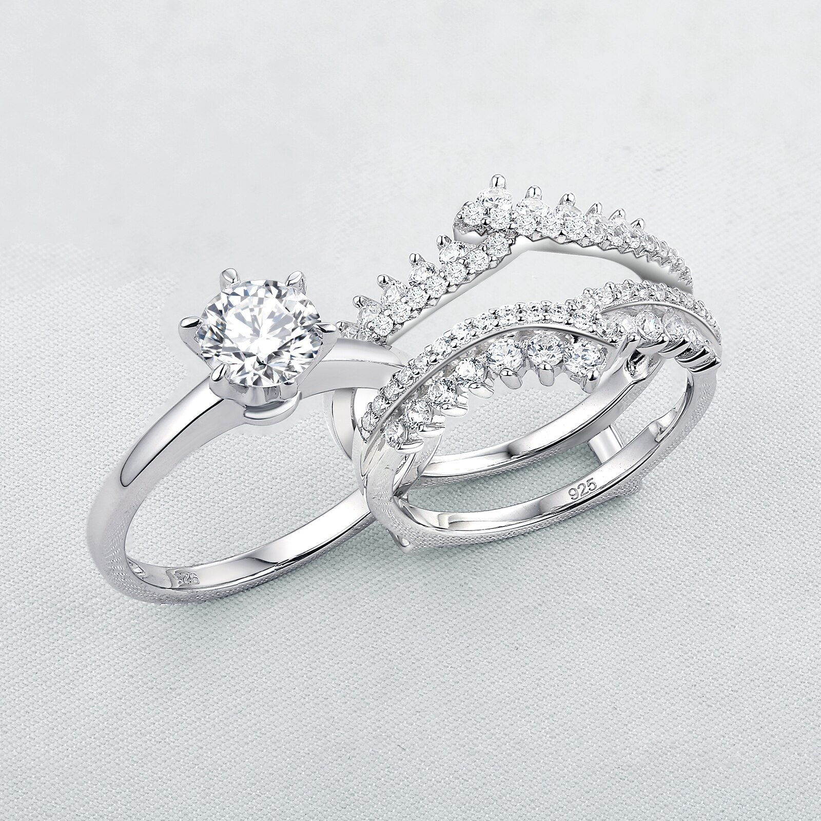 Newshe 2 Pcs 925 Sterling Silber Hochzeit Ringe Set Für Frauen Solitaire Engagement Ring Abnehmbare Schutz Band AAAAA Zirkon BR0910