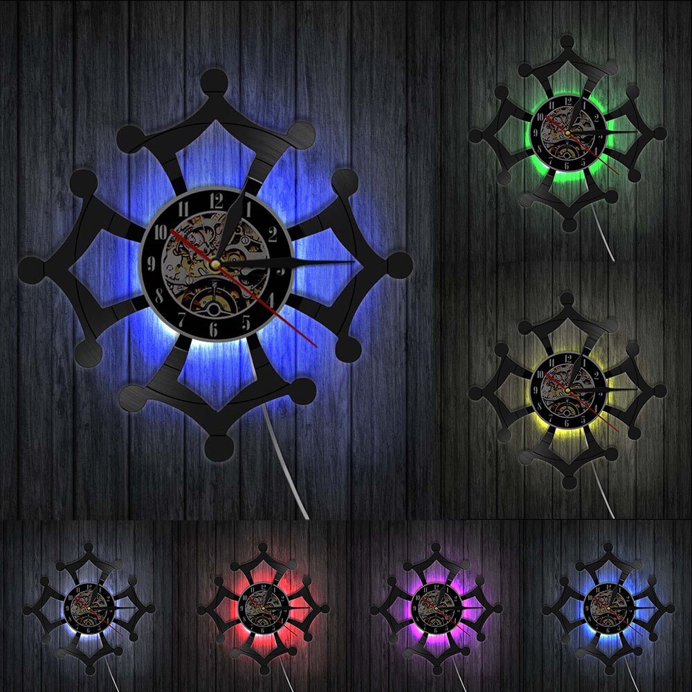 Reloj de pared Croix ocitane Vintage de vinilo LP con grabación, reloj de cuarzo con símbolo de ociania, reloj de barrido silencioso con luz de fondo LED, lámpara de humor