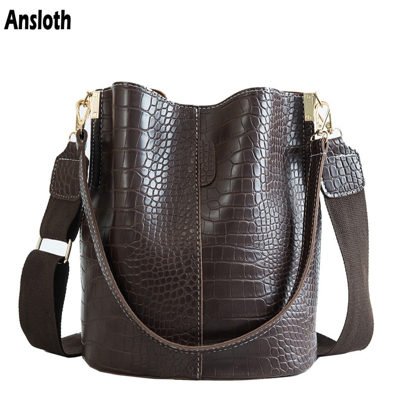 Ansloth Crocodile Crossbody Bag For Women Shoulder Bag Brand Women Bags Luxury PU Leather Bag Bucket Bag Handbag HPS405