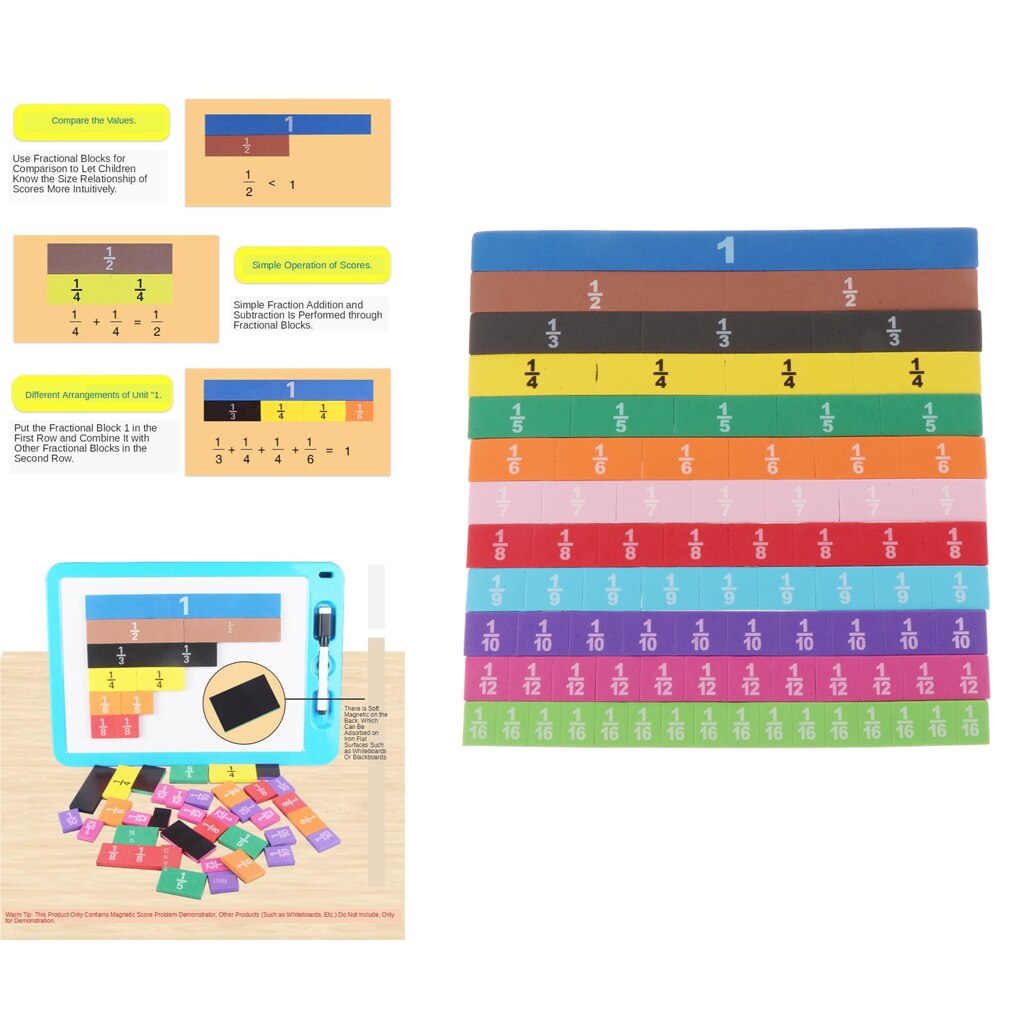 83x Foam Magnetic Fraction Strips Tiles - Equivalency Fraction Wall Math Skills