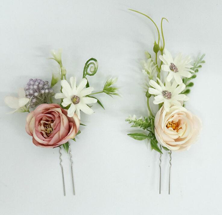 Nzuk Handgemaakte Bruiloft Haar Sieraden Bruids Haar Kam Dusty Rose Bloemen Hoofddeksel Accessoires Peigne Cheveux Mariage: 6