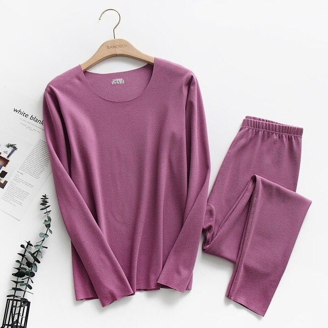 Conjunto de ropa interior térmica de para mujer, ropa de lana de talla grande, traje térmico de terciopelo para mujer, Calzoncillos largos gruesos y cálidos: Purple / L