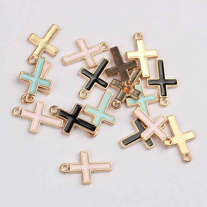 50pcs/lot Zinc Alloy Mini Cross Enamel Charms For DIY Jewelry Making Finding Accessories