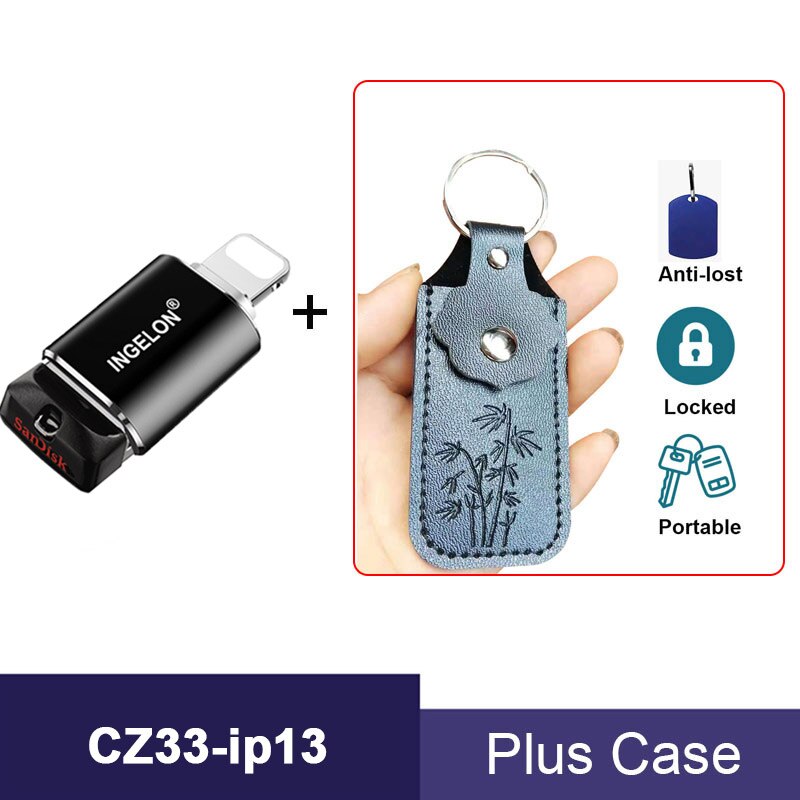 SanDisk pendrive pamięć usb 64GB przejściówka do złącza lightning pen drive dla iPhone 11x8 7 7Plus 6 6s 5 se i ipada pen drive cle pamięć usb długopis muminki długopisy флешка pamięć usb pamiec usb pendraiver: 64GB / CZ33-ip13 plus case