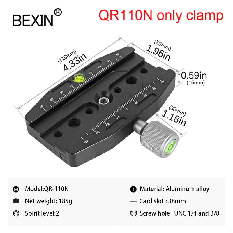 BEXIN camera clamp quick release clamp tripod mount adapter profession dslr stand portable clamp for arca swiss point camera: QR110N