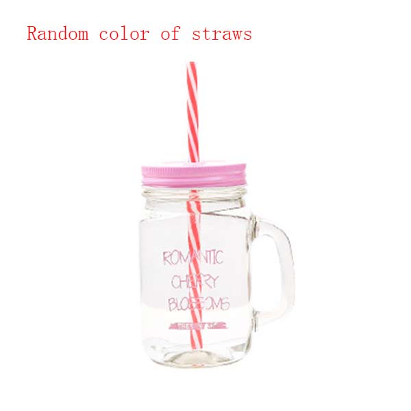 Lutning blå bokstaven glas kopp mason burk mugg med lock & halm glass frukt kall dricka glas smoothie kaffe koppgift: Rosa