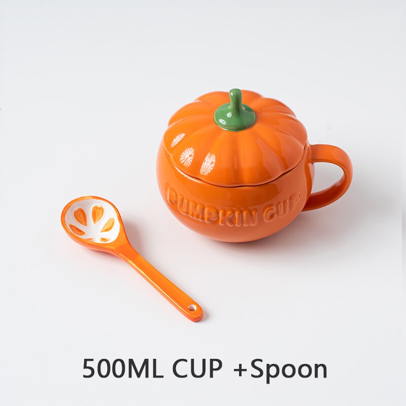 300/500/800ml Kreative Kürbis Kaffee Tassen niedlich Keramik Milch Tasse Mit Deckel Frühstück Haferflocken Joghurt Becher lustige Halloween: E