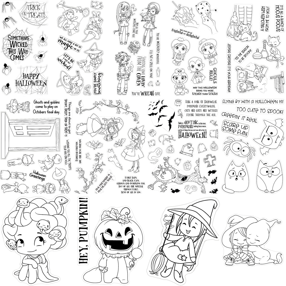 Söt häxräv glad halloween metallskärverktyg genomskinlig stämpel gör-det-själv scrapbooking silikonstämplar för kort album hantverk