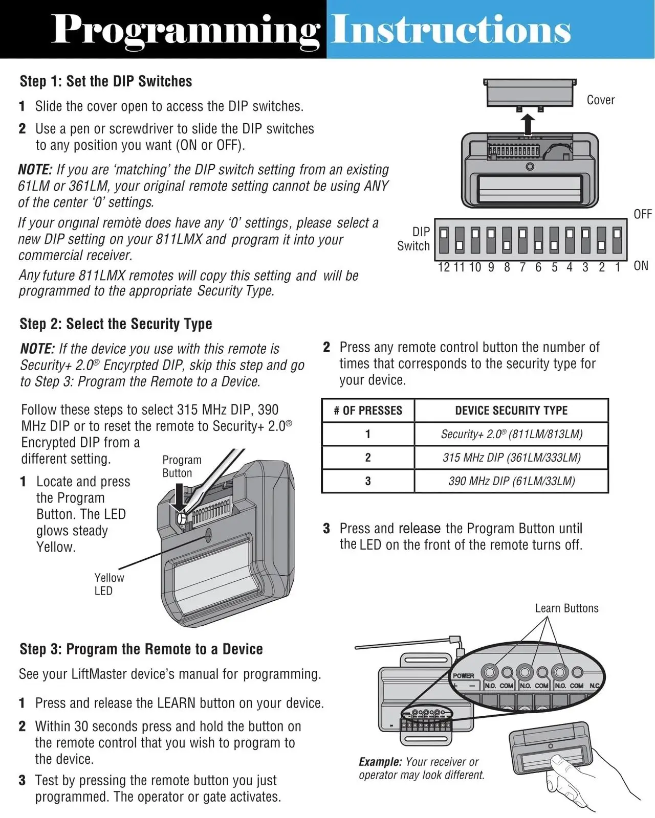 Garage Door Opener Remote Control 2PCS Compatible with 811LMX 811LM Learn Button with Visor Clip