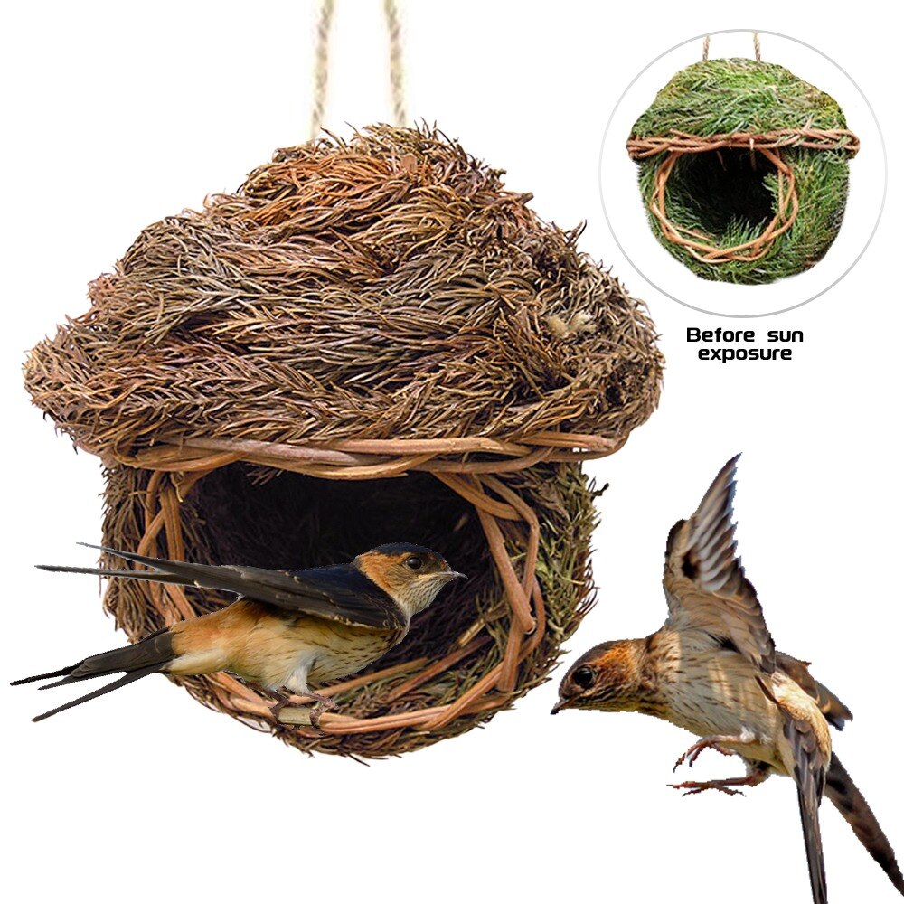 Nido de Pájaros tejido a mano, jaula ecológica Natural, para animales pequeños, cabaña, colgante, decoración para la casa, , #15: P4