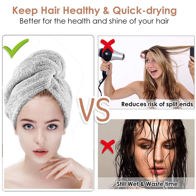 Toallas para el cabello de fibra de carbón de bambú, turbante para la cabeza de baño, secado rápido, Antifrizz, para secar el cabello, para mujeres y niñas
