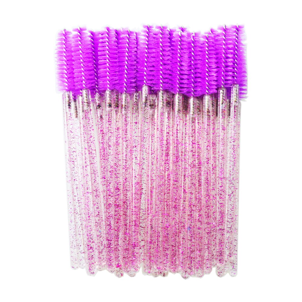 QSTY-brocha de maquillaje para pestañas, 50 Uds., aplicador de rímel desechable individual, peine, varita, herramientas de pinceles de maquillaje para pestañas, 6 colores: Morado