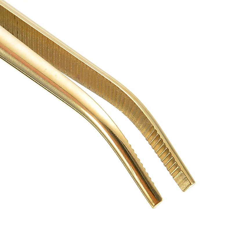 Handgemaakte 17.5cm gouden gelegeerde stalen theeklemmen multifunctionele gebogen pincet tang met geschikte geribbelde handgreep accessoires keuken