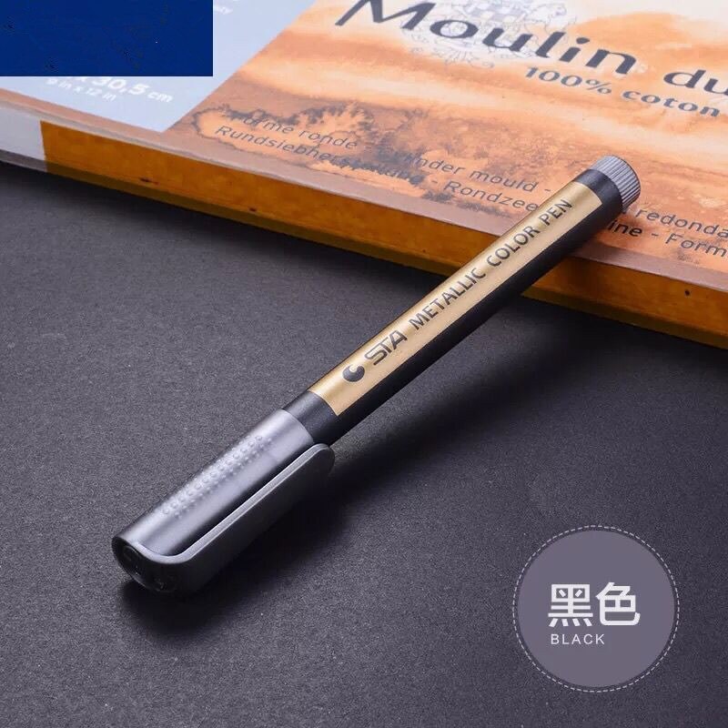 Rotuladores de tinta metálica para la escuela y la Oficina, bolígrafos coloridos y permanentes para pintar, utensilios de escritura escolar de , 1 unidad: Black