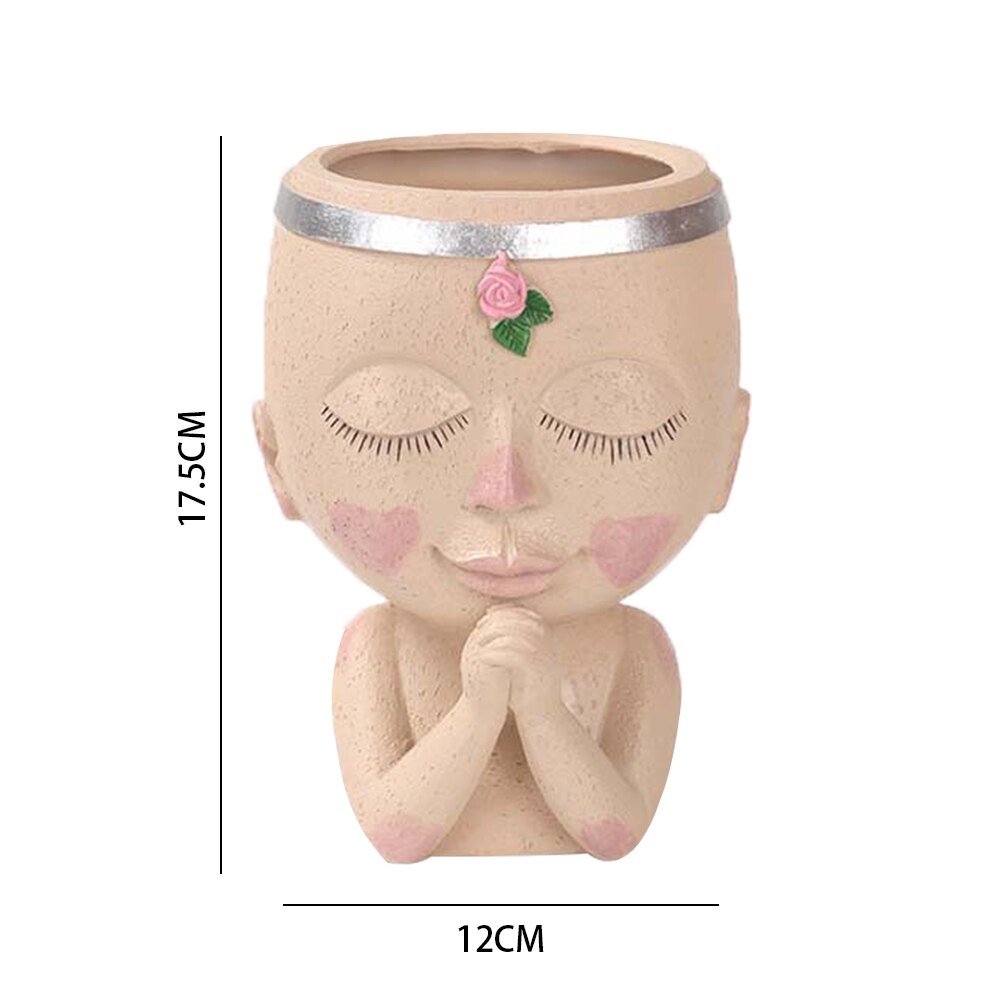 ESTATUILLA con cabeza para niña, maceta de resina para plantas suculentas, maceta para cultivo de plantas de jardín, adornos decorativos de Mesa para el hogar: D