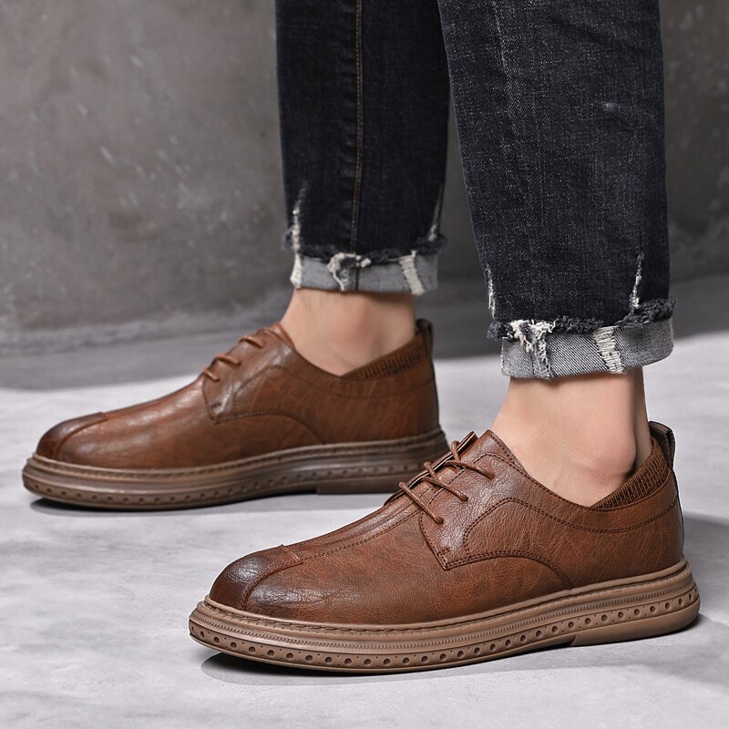 Leren schoenen heren casual schoenen zacht leer heren oxfords casual schoenen veterschoenen martin schoenen herenschoenen zwart bruin