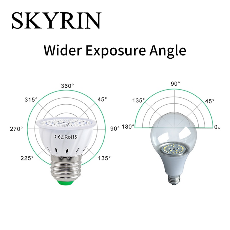 Skyrin ledet vekstpære fullspekterlamper til planteblomster  e24 e14 gu10 MR16 b22 220v 48 lysdioder 60 lysdioder 80 lysdioder fytovekstlamper