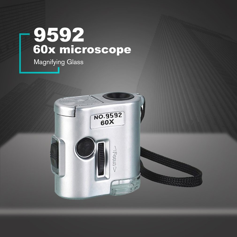 9592 60X Vergrootglas Mini Microscoop Met Led Sieraden Antiek Identificatie Vergrootglas Loupe Glas Led Uv Licht