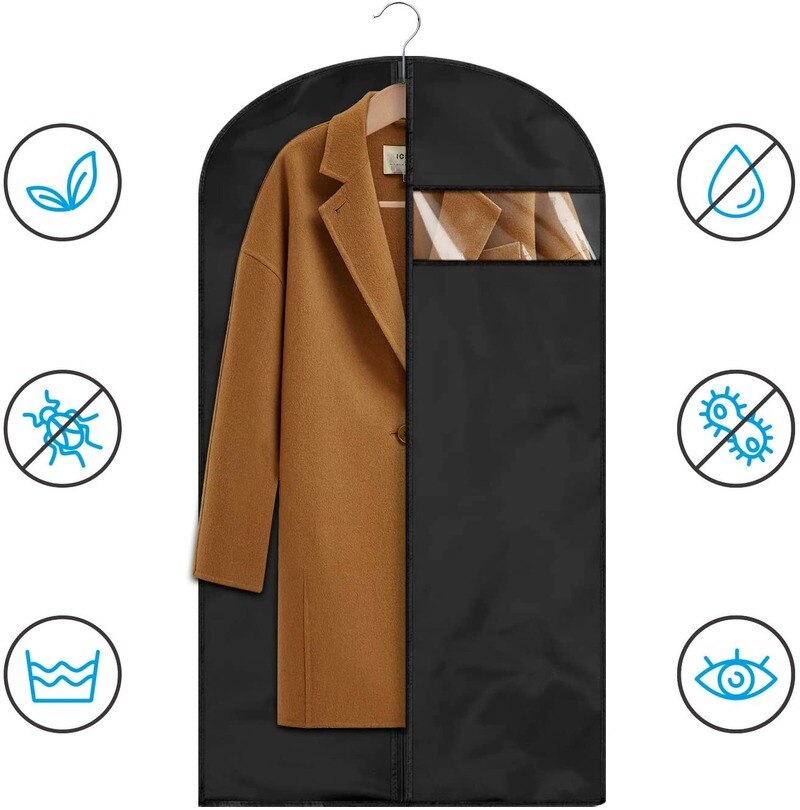 Housse anti-poussière pour vêtements, 5 pièces, sac à vêtements suspendu, housse de costume transparente suspendue, sac de manteau de placard de maison entièrement fermé