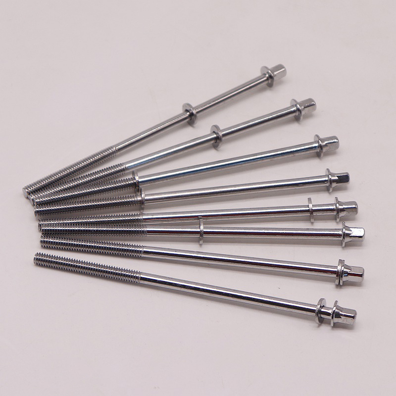 Pernos de tambor, tornillos de tambor, M5 7/32 Imperial, especificación, accesorios cuadrados exteriores plateados, 100mm, 110mm, 120mm, 130mm de longitud, 6 piezas, 1 lote