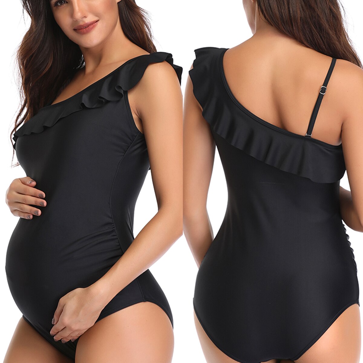 Women Oblique Shoulder Swimwear Maternity One Piec... ??? Grandado