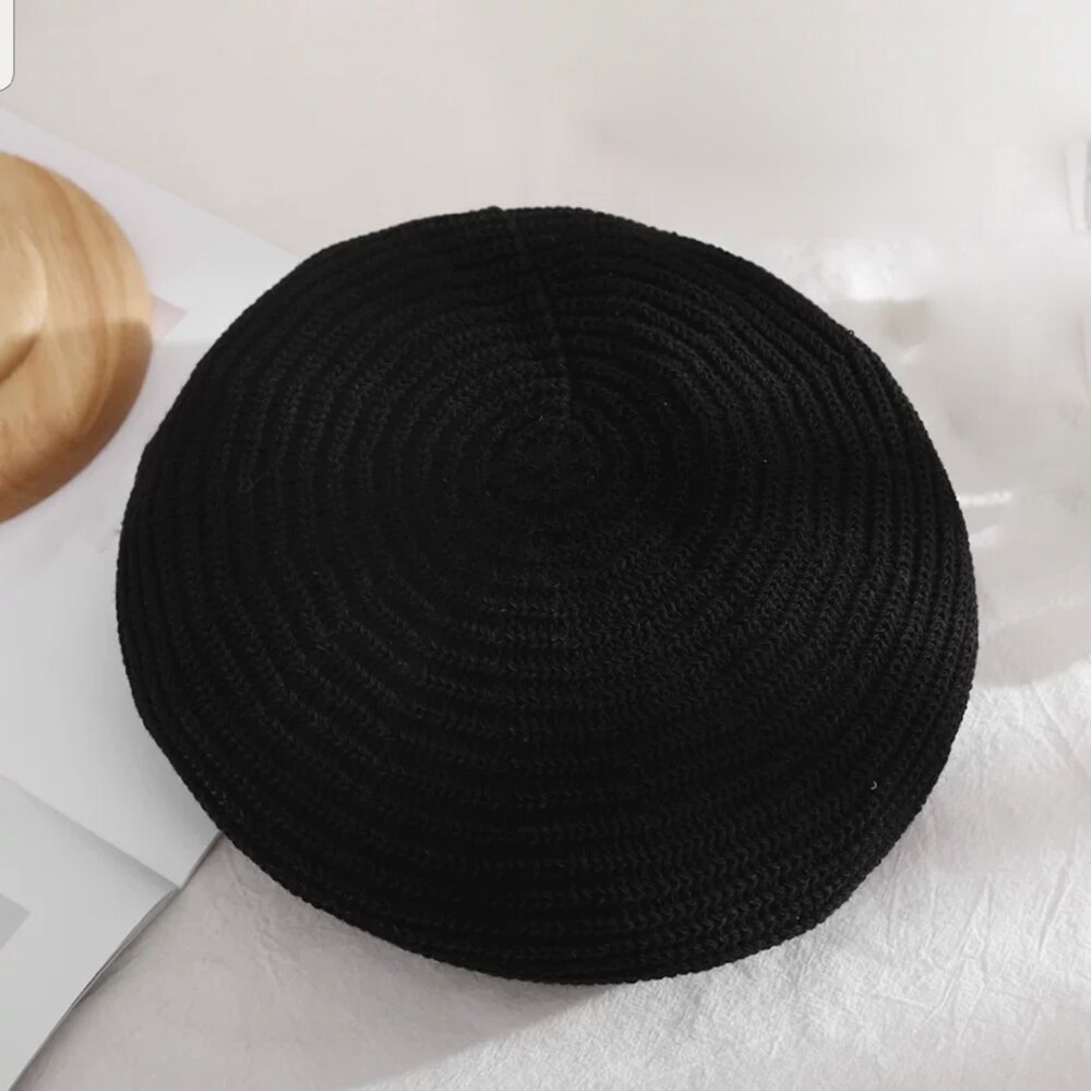 ¡Novedad de ! Boinas de punto para primavera y verano para mujer, gorro liso de algodón para mujer, gorras francesas de ganchillo a la con estrellas, gorro de pintor: 4