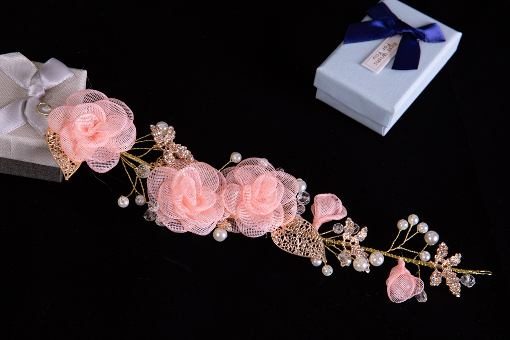 Diadema de flores azul Aqua hecha a mano, diadema de perlas para boda, diademas para desfile nupcial, accesorios para la cabeza para mujeres, Tiaras de joyería: Peach Pink