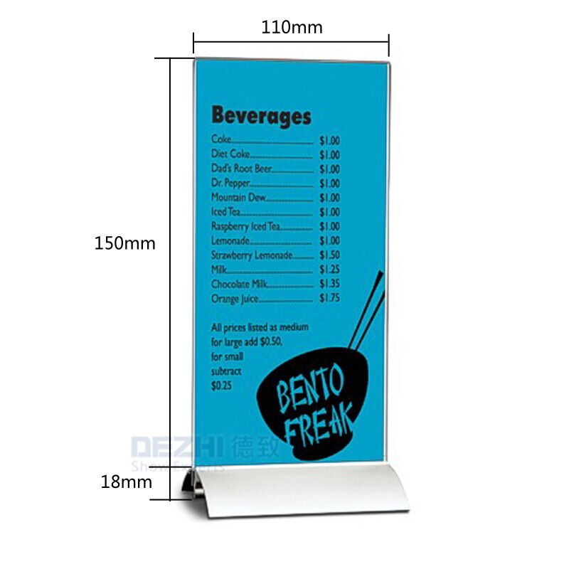 Dezhi-vergaderruimte bureauhouders verticale/horizontale metalen tafeldisplay 210*297 tentoonstellingsrestaurantmenu prijskaarthouder: Papierformaat 110 x 150mm