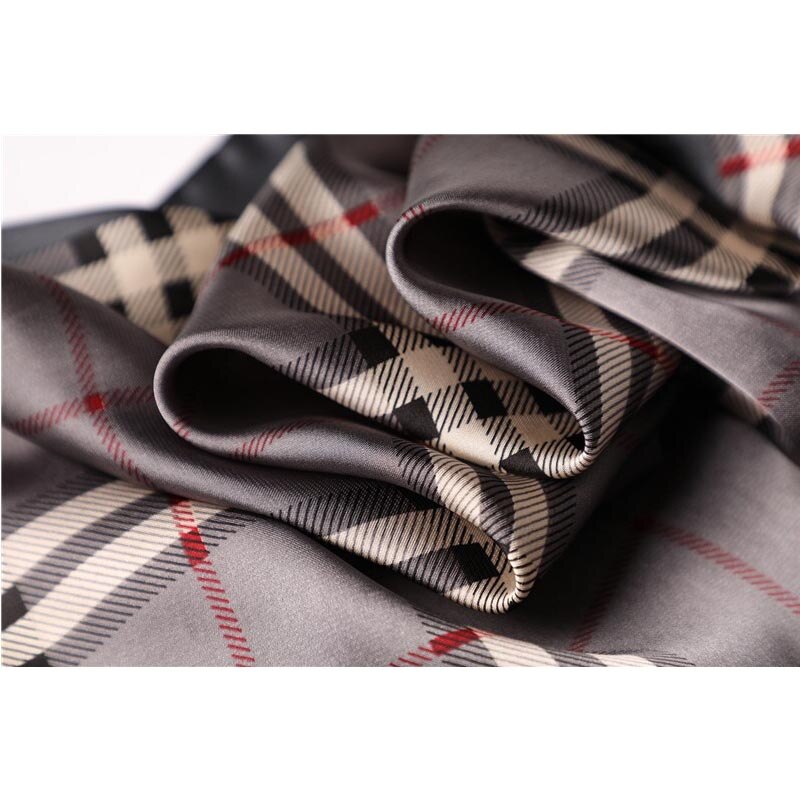 Foulard en soie de marque de luxe, foulard carré imprimé à carreaux, accessoires en satin pour sacs, foulards, foulard en mousseline de soie, hijab, bandana