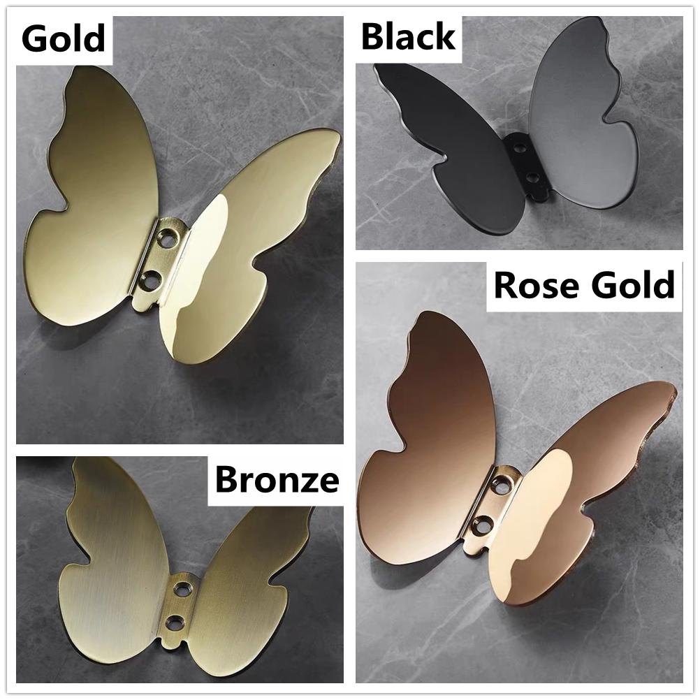 1PC Modern Style Golden Butterfly Coat Hook Double Hook Wall Mounted Hanging Heavy Duty Screw Wall Hook Home Bath Towel Hangers