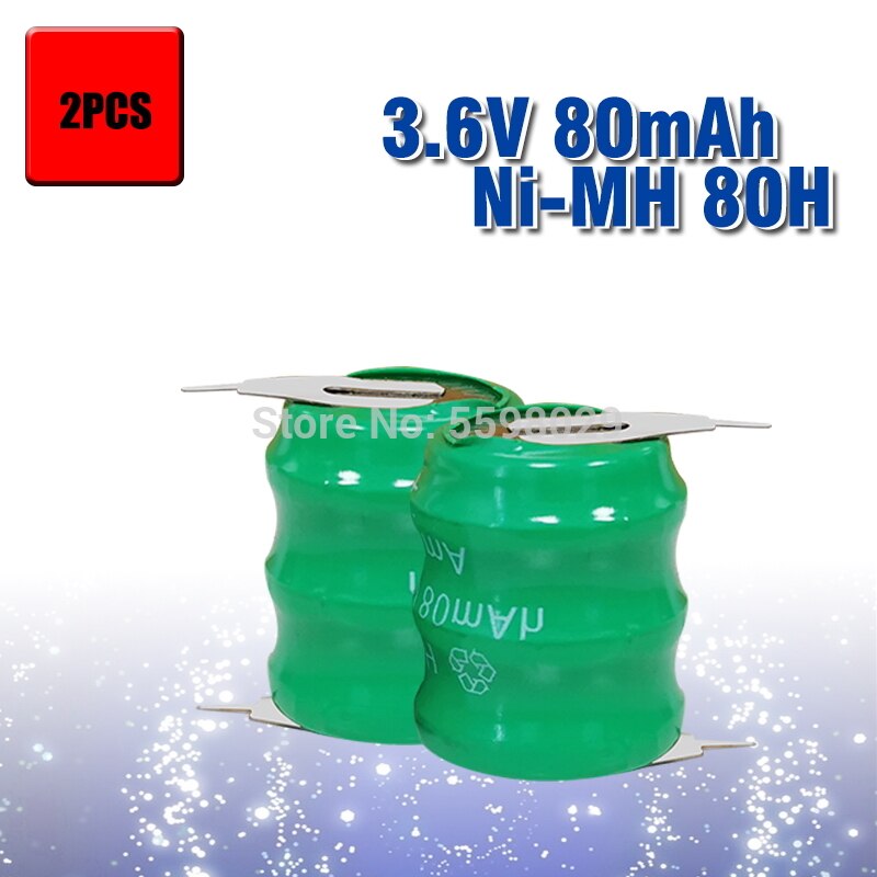 80mah 3.6v Original Brand Ni-MH Rechargeable Button Cell Battery Ni MH Batteries With Pins: 2pcs