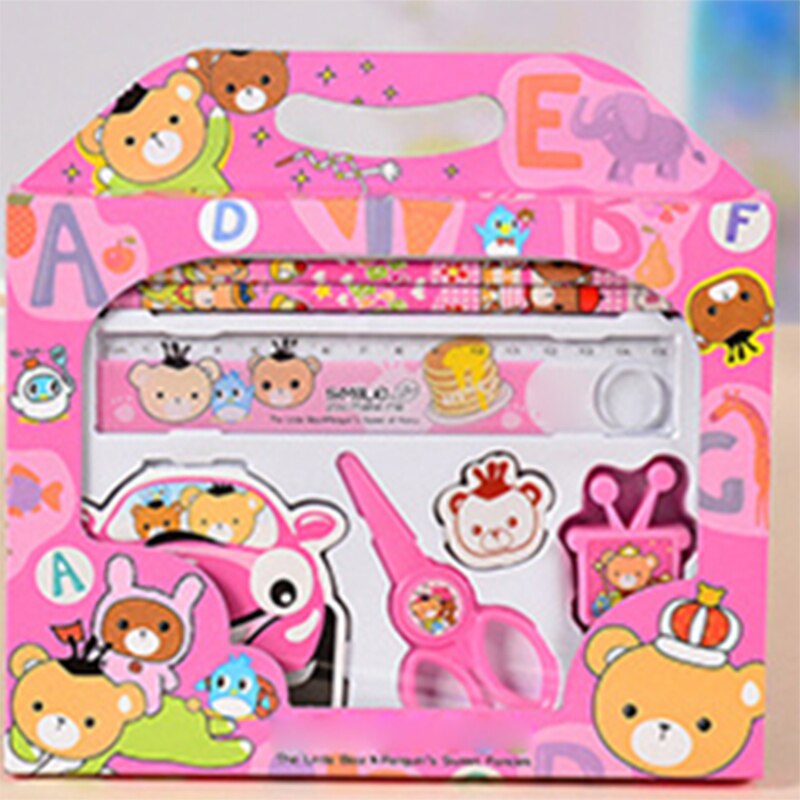 1 Sets Children 's Stationery Set of Pupils School Supplies Festival for Children 7pcs Installed: pink