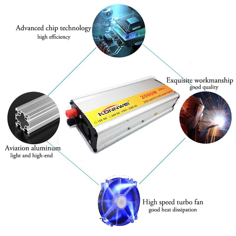 2000W Car Inverter DC 12 V to AC 220 V Power Inverter Charger Transformer Vehicle Power Inverter Power Switch