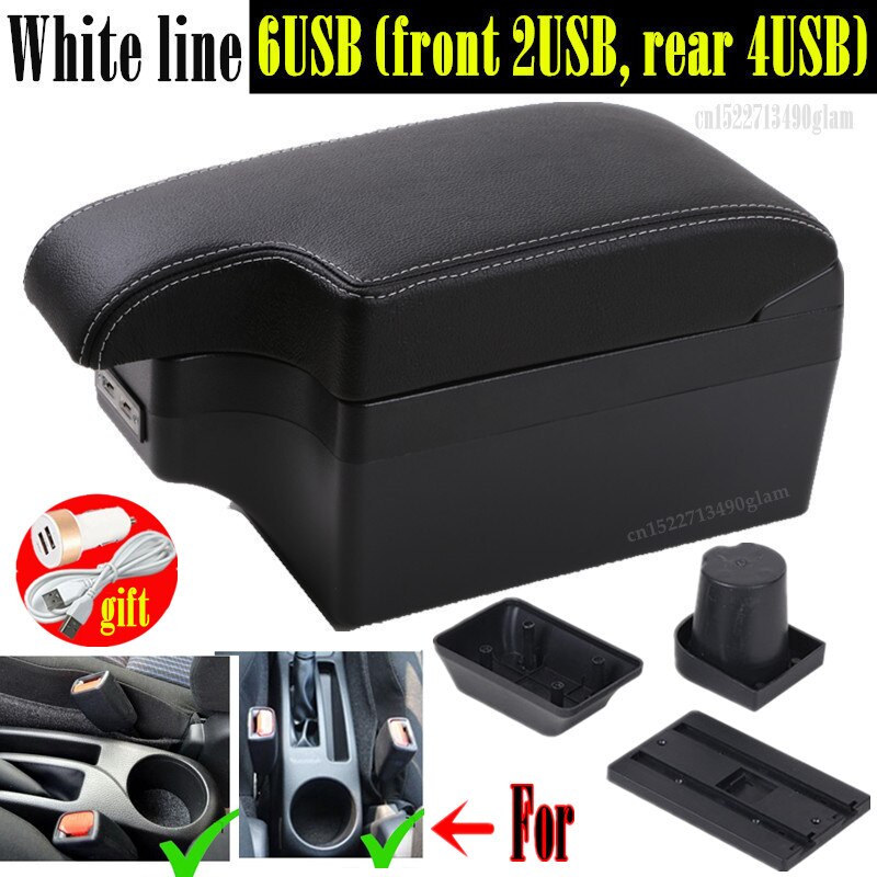 For TOYOTA Yaris armrest For TOYOTA Yaris Vitz Car armrest box car accessories central storage box Retrofit parts with USB: Full set  white line