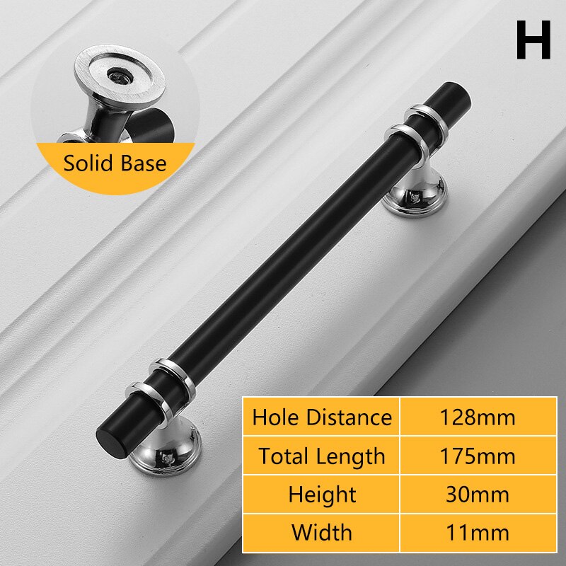 Black Gold Door Handles Kitchen Cabinet Handles Solid Drawer Knobs Modern Aluminum Alloy Furniture Handle Hardware: H