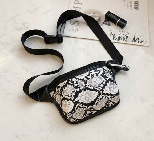 Estampado de serpiente de bolso de la cintura para las mujeres de cuero de serpiente pu cintura bolsa mujer bolsa de cintura teléfono móvil correa del kit bolsa: Beige