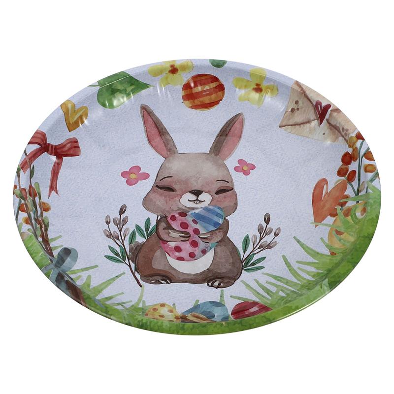 1Pc Easter Day Rabbit Pattern Decorative Fruit Plate Iron Fruit Plate Nut Tray Snack Plate Easter Bunny Fruit Tray 19.5cm