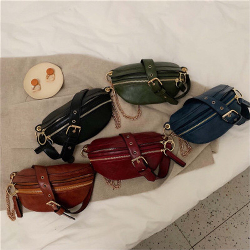 Vintage ensfarvet taljepakke til kvinder designer mærke pu læder fanny pack messenger bag afslappet kvinder talje bælte taske