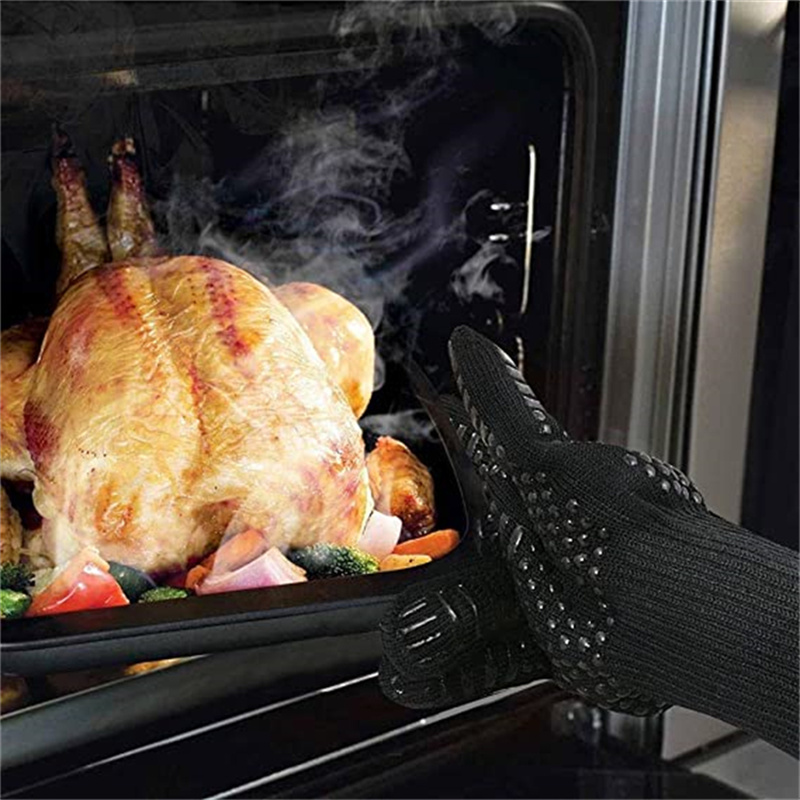 2 stks BBQ Handschoenen Hoge Temperatuur Weerstand Grill Koken Oven Mitt Brandwerende Barbecue Warmte-isolatie Magnetron Siliconen Handschoen