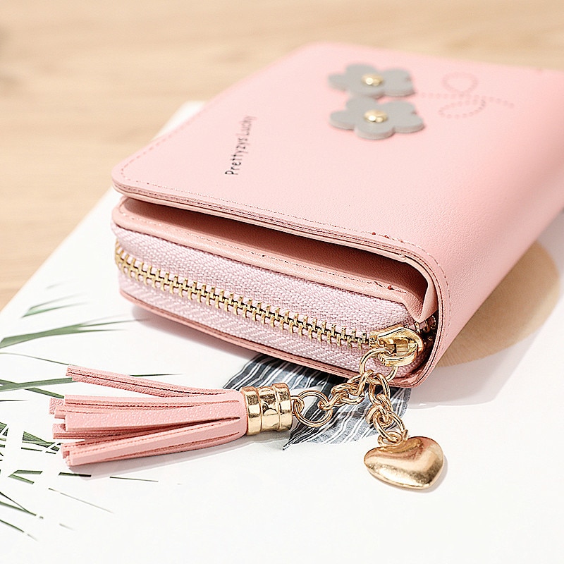 Coin Purses Cards Holder Tassels Zipper Heart Moneybags Woman Wallet Bags Lady Short Purse Girls Notecase Pocket Flower Wallets