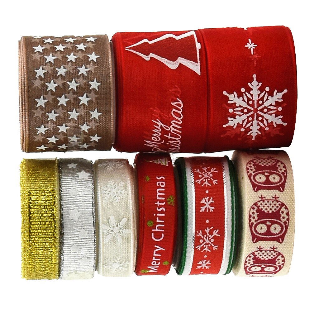 9Pcs Gemengde Kerst Linten-Wired Satijnen Linten Voor Ambachtelijke Projecten, Diy, Decoratie, Wrap, 2 Yards/Roll