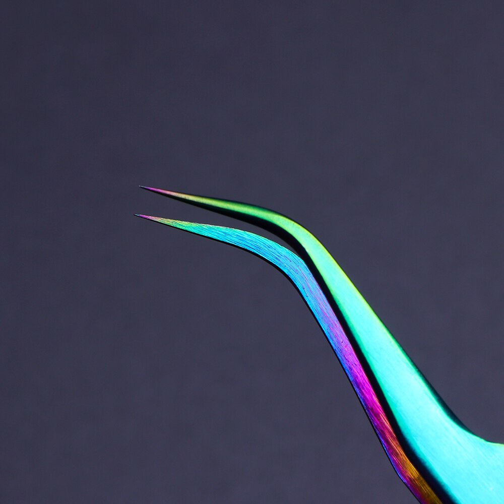 Rvs Wimper Pincet Regenboog Anti-Statische Gebogen Rechte Wimper Extension Rhinestone Picking Make-Up Tool JINB01-07