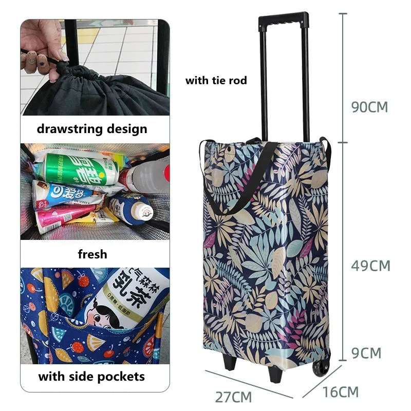 Kleine Pull Winkelwagen Carrying Boodschappentas Outdoor Camping Opvouwbare Trolley Thuis Winkelen Trailer De Markt: Drawstring Leaf