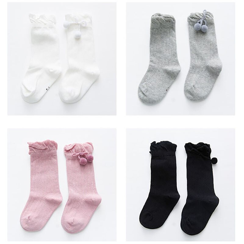 Skarpety dziewczęce Skarpetki śliczne pompony antypoślizgowe długie skarpety dziecięce skarpety robić kolan maluch niemowlę ciepłe Sokken Calcetines prezent