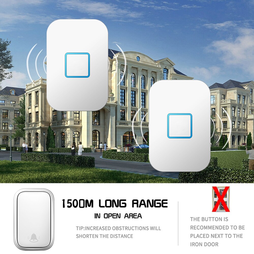 Self-powered Home Wireless Doorbell 150M Remote Waterproof No Battery Required 2 Button 4 Receiver US EU UK Plug Call Bell