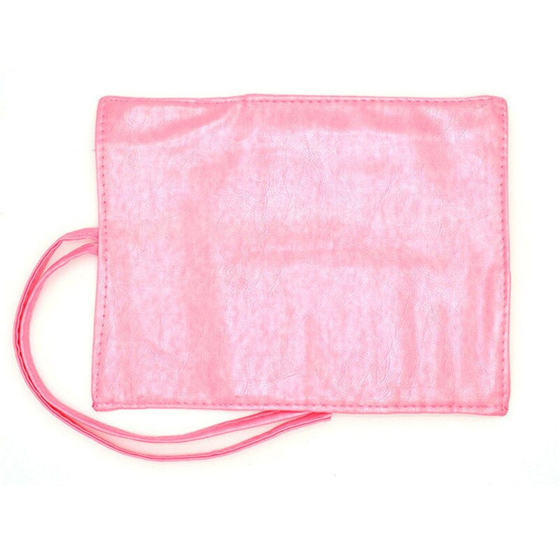 1pc Wrap Roll Up Pen Makeup Brushes Case Holder Cosmetic Brushes Belt Strap Pouch PU Leather Srorage Bag Beauty Makeup Tool: Pink