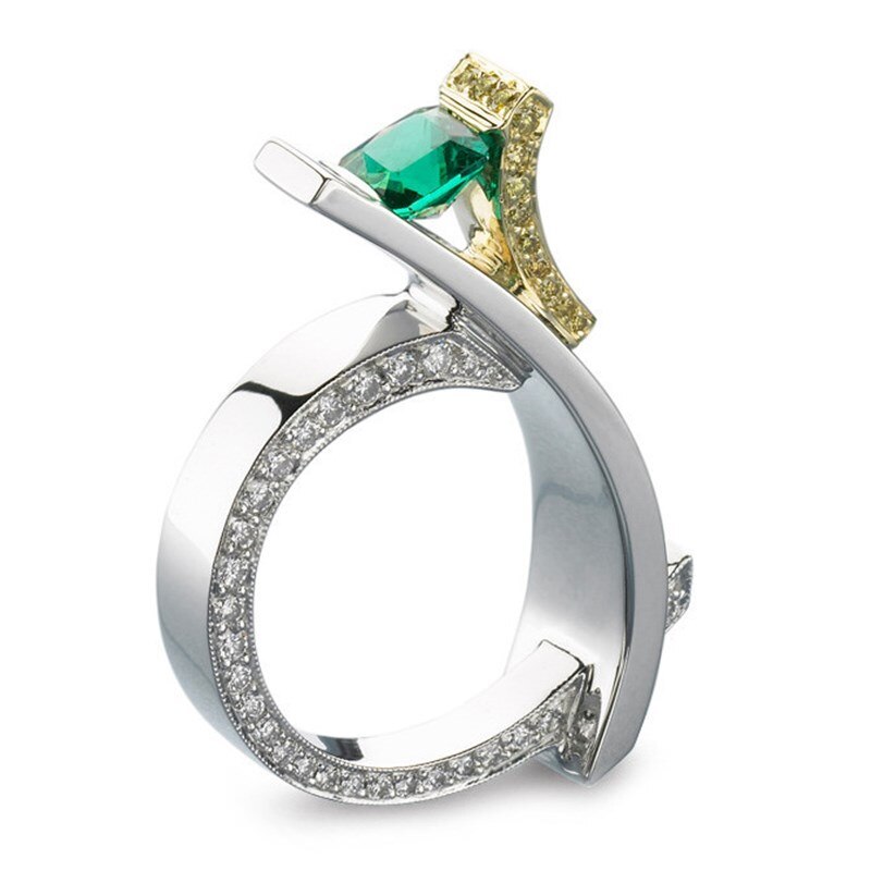 Fdlk Mode Groene Prinses Geometrische Ring Micro Ingelegd Bicolor Ring Voor Vrouwen