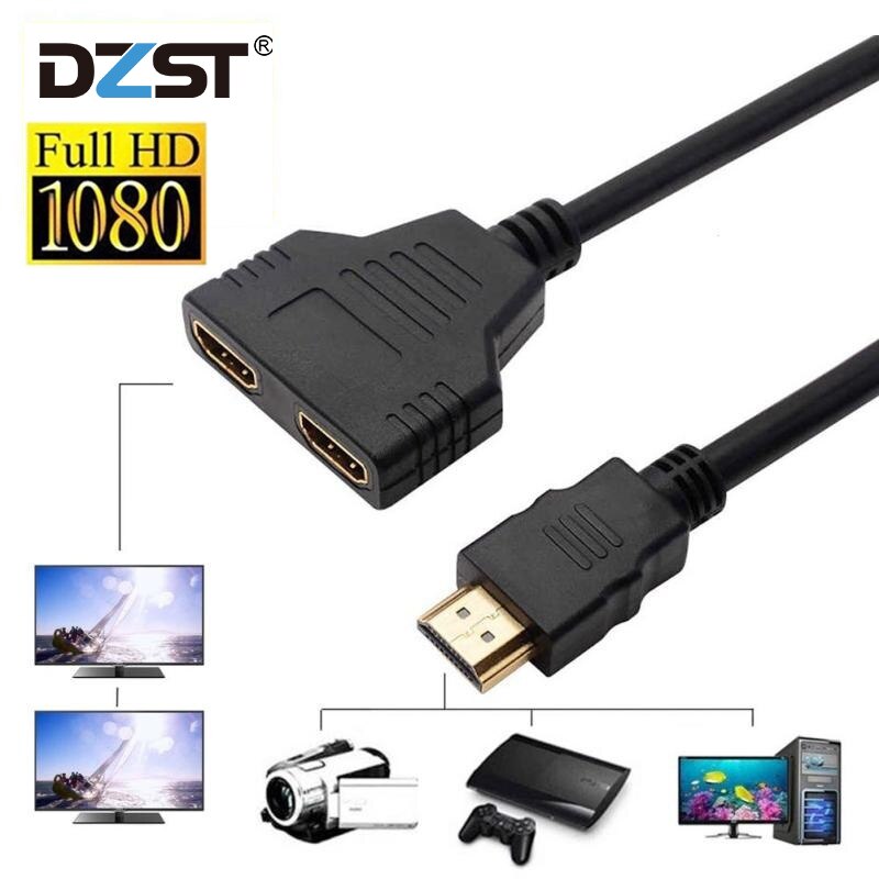 Dzlst Hdmi Splitter 1 In 2 Out Hdmi Male Naar Hdmi Female Adapter Converter Video Kabel 1080P 2 Poort hdmi Switch Voor Pc Display