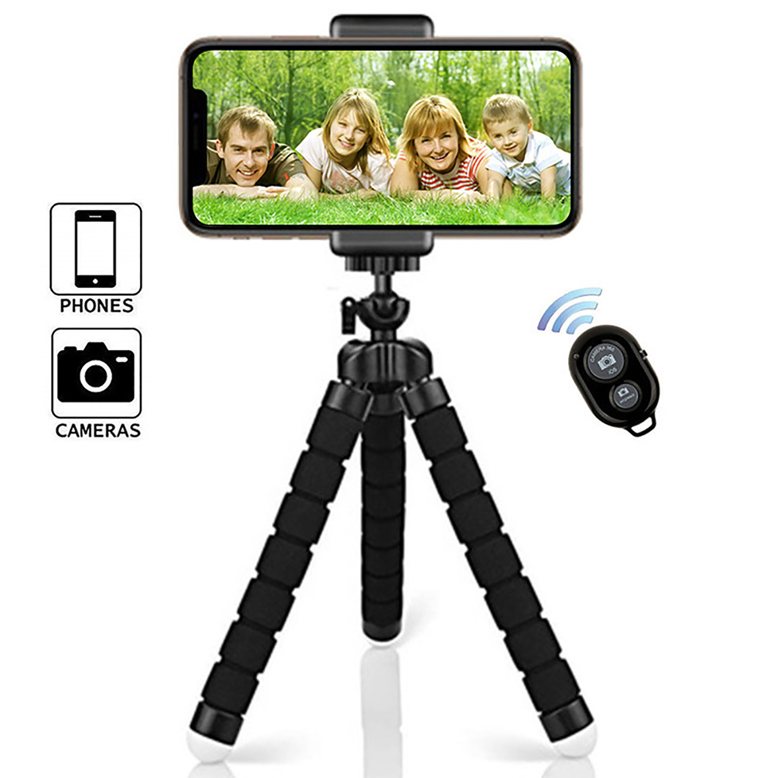 Camera Remote Control Mount Holder Flexible Phone Tripod for Cellphone Camera - Adjustable Stand Holder with Remote